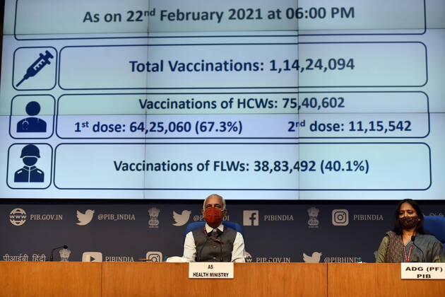 NEW DELHI, INDIA - FEBRUARY 22: Dr Manohar Agnani, Additional Secretary, Ministry of Health and Family Welfare, brieed media at National Media Centre, on February 22, 2021 in New Delhi, India. (Photo by Sanjeev Verma Hindustan Times) Health Ministry Press Conference On Covid 19 Vaccination Drive