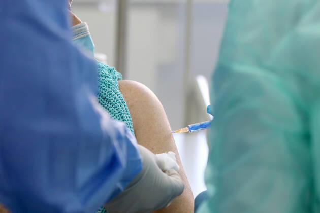 Vaccination in Zagreb, Croatia A woman receive coronavirus disease (COVID-19) vaccine during a mass vaccination in Zagreb, Croatia on February 23, 2021 PatrikxMacek PIXSELL