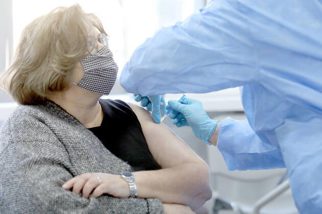 Vaccination in Zagreb, Croatia A woman receive coronavirus disease (COVID-19) vaccine during a mass vaccination in Zagreb, Croatia on February 23, 2021 PatrikxMacek PIXSELL