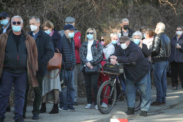 Vaccination in Zagreb, Croatia People wait in line to receive coronavirus disease (COVID-19) vaccine during a mass vaccination in Zagreb, Croatia on February 23, 2021. SanjinxStrukic PIXSELL