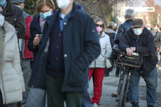 Vaccination in Zagreb, Croatia People wait in line to receive coronavirus disease (COVID-19) vaccine during a mass vaccination in Zagreb, Croatia on February 23, 2021. SanjinxStrukic PIXSELL