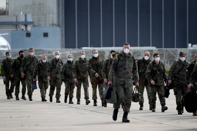 February 23, 2021, Lisbon, Portugal: German army medical experts arrives at Figo Maduro military airbase in Lisbon, Portugal on February 23, 2021. Based on a bilateral agreement, a second team of German army medical experts arrived in Portugal on Tuesday to replace the team that has been in Portugal since February 3 to assist the country in its fight against the COVID-19 pandemic. Lisbon Portugal - ZUMAf123 20210223_zap_f123_001 Copyright: xPedroxFiuzax