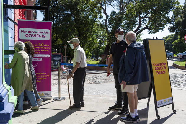 February 23, 2021, City of Buenos Aires, City of Buenos Aires, Argentina: INT. WorldNews. COVID-19. February 23, 2021. City of Buenos Aires, Argentina.- Adults older than 80 years old enter the temporary Vaccination Center at Centro Cultural Recoleta, City of Buenos Aires, Argentina, for being vaccinated for SARS CoV2 (COVID-19) on Feb 23, 2021. City of Buenos Aires Argentina - ZUMAf135 20210223_zap_f135_004 Copyright: xJulietaxFerrariox