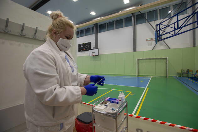 The large-capacity vaccination center against COVID-19 start trial operation on February 24, 2021, in a sports hall in Ricany, near Prague, Czech Republic. In the Czech Republic continues vaccination of seniors against coronavirus. (CTKxPhoto KaterinaxSulova) CTKPhotoP202102240387301 suk001