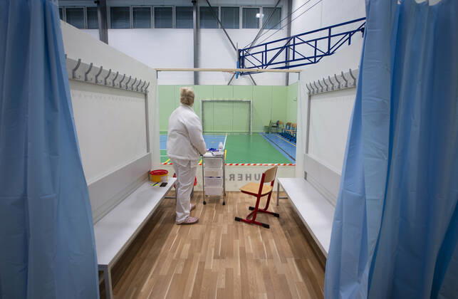 The large-capacity vaccination center against COVID-19 start trial operation on February 24, 2021, in a sports hall in Ricany, near Prague, Czech Republic. In the Czech Republic continues vaccination of seniors against coronavirus. (CTKxPhoto KaterinaxSulova) CTKPhotoP202102240398001 suk005