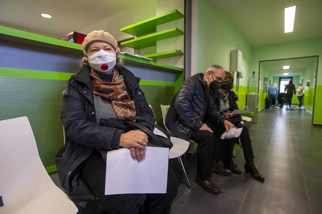 The large-capacity vaccination center against COVID-19 start trial operation on February 24, 2021, in a sports hall in Ricany, near Prague, Czech Republic. In the Czech Republic continues vaccination of seniors against coronavirus. (CTKxPhoto KaterinaxSulova) CTKPhotoP202102240399201 suk010