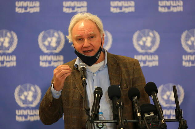 February 24, 2021, Gaza city, Gaza Strip, Palestinian Territory: Director of UNRWA Affairs in Gaza strip, Matthias Schmale, speaks before receiving a dose of coronavirus disease (COVID-19) vaccine at a UN clinic in Gaza City, on February 24, 2021. Palestinians in Gaza began a limited COVID-19 vaccination programme on Monday after receiving doses donated by Russia and the United Arab Emirates, but a wider campaign could be further off as health officials await larger shipments Gaza city Palestinian Territory - ZUMAap3_ 20210224_zaf_ap3_003 Copyright: xAshrafxAmrax