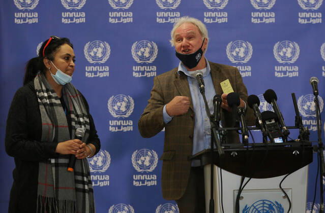 February 24, 2021, Gaza city, Gaza Strip, Palestinian Territory: Director of UNRWA Affairs in Gaza strip, Matthias Schmale, speaks before receiving a dose of coronavirus disease (COVID-19) vaccine at a UN clinic in Gaza City, on February 24, 2021. Palestinians in Gaza began a limited COVID-19 vaccination programme on Monday after receiving doses donated by Russia and the United Arab Emirates, but a wider campaign could be further off as health officials await larger shipments Gaza city Palestinian Territory - ZUMAap3_ 20210224_zaf_ap3_009 Copyright: xAshrafxAmrax