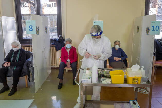Milan. Pfizer vaccines administered at Pio Albergo Trivulzio to elderly over eighty years old I receive COVID vaccine Editorial Usage Only  Copyright: xCarloxCozzolix xIPAx