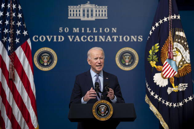 February 25, 2021, Washington, District of Columbia, USA: President Joe Biden as he participates in an event commemorating the 50 million COVID-19 vaccine shot during a ceremony at the White House, Thursday, Feb. 25, 2021 Washington USA - ZUMAs152 20210225_zaa_s152_199 Copyright: xDougxMillsx
