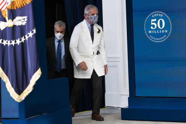 February 25, 2021, Washington, District of Columbia, USA: Dr. Anthony Fauci is seen before President Joe Biden participates in an event commemorating the 50 million COVID-19 vaccine shot during a ceremony at the White House, Thursday, Feb. 25, 2021. Ms. Bussey lives in Southeast DC. Ms. Bussey has been working ever since the pandemic Washington USA - ZUMAs152 20210225_zaa_s152_217 Copyright: xDougxMillsx
