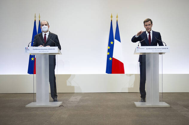 News Themen der Woche KW08 News Bilder des Tages Coronavirus in Frankreich, Jean Castex Pressekonferenz in Paris Jean Castex, premier ministre avec Olivier Veran, ministre des solidarites et de la sante, lors de la conference de presse sur la situation de la pandemie de la Covid 19. NEWS : Conference de presse sur la situation de la pandemie de la Covid 19 - Paris - 25 02 2021 Pool Panoramic  REA_293724