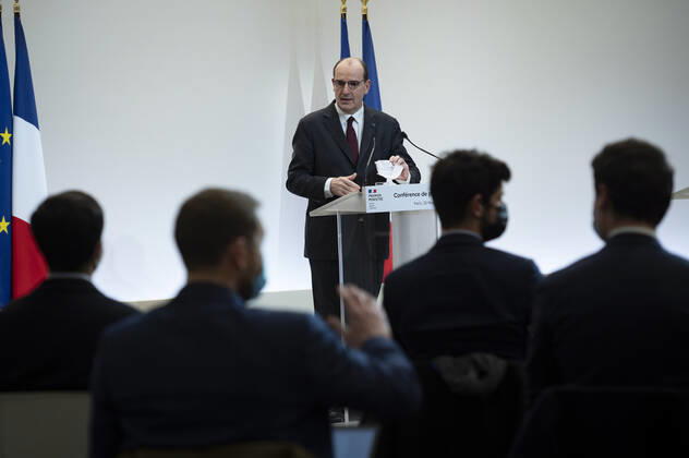 Coronavirus in Frankreich, Jean Castex Pressekonferenz in Paris Jean Castex, premier ministre, donne une conference de presse sur la situation de la pandemie de la Covid 19. NEWS : Conference de presse sur la situation de la pandemie de la Covid 19 - Paris - 25 02 2021 Pool Panoramic  REA_293724