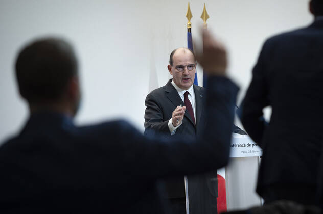 Coronavirus in Frankreich, Jean Castex Pressekonferenz in Paris Jean Castex, premier ministre, donne une conference de presse sur la situation de la pandemie de la Covid 19. NEWS : Conference de presse sur la situation de la pandemie de la Covid 19 - Paris - 25 02 2021 Pool Panoramic  REA_293724