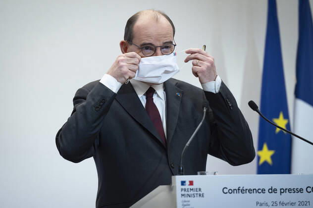 Coronavirus in Frankreich, Jean Castex Pressekonferenz in Paris Jean Castex, premier ministre, donne une conference de presse sur la situation de la pandemie de la Covid 19. NEWS : Conference de presse sur la situation de la pandemie de la Covid 19 - Paris - 25 02 2021 Pool Panoramic  REA_293724
