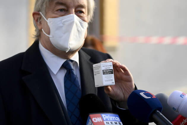 Zdenek Benes, director of the Thomayer University Hospital attends a press conference on received bamlanivimab anti-COVID drug supply, on February 26, 2021, in Prague, Czech Republic. (CTKxPhoto OndrejxDeml) CTKPhotoP202102260337901  dml 001