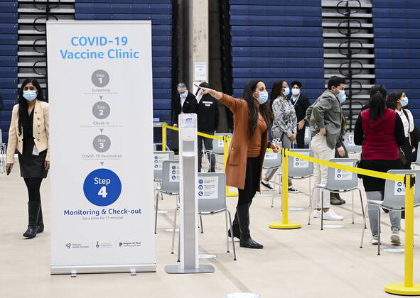 March 1, 2021, Mississauga, on, Canada: Health-care workers get trained at a mass COVID-19 vaccination clinic for Peel Region during the COVID-19 pandemic in Mississauga, Ont., on Monday, March 1, 2021. Mississauga Canada  - ZUMAc35_ 20210301_zaf_c35_065 Copyright: xNathanxDenettex