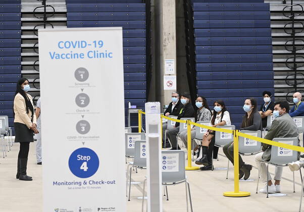 March 1, 2021, Mississauga, on, Canada: Health-care workers get trained at a mass COVID-19 vaccination clinic for Peel Region during the COVID-19 pandemic in Mississauga, Ont., on Monday, March 1, 2021. Mississauga Canada  - ZUMAc35_ 20210301_zaf_c35_067 Copyright: xNathanxDenettex