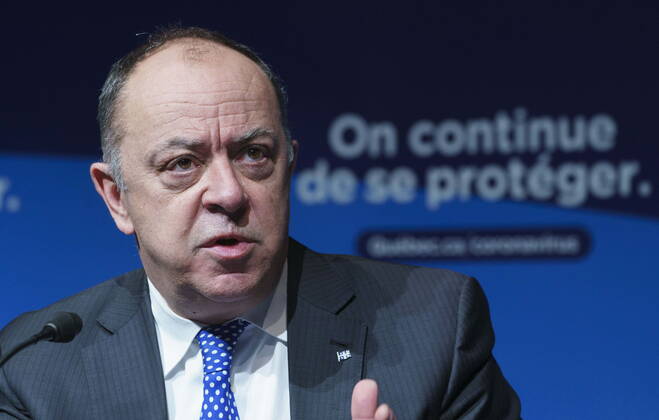 March 2, 2021, Montreal, PQ, Canada: Quebec Health Minister Christian Dube responds to a question during a news conference in Montreal, on Tuesday, March 2, 2021. Montreal Canada  - ZUMAc35_ 20210302_zaf_c35_008 Copyright: xPaulxChiassonx