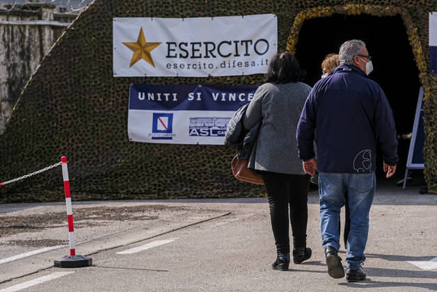 Italy: Vaccine, Italian army Italian army in the fight against the Covid-19 pandemic. The latest news concerns the inauguration of the Defence Vaccination Centre at the Ferrari Orsi Barracks in Caserta, home of the Garibaldi Brigade of Bersaglieri, which is the largest vaccination centre in Campania. It was set up by the Caserta local health authority in collaboration with soldiers from the Armed Forces. ABPH5037 Copyright: xAntonioxBalascox