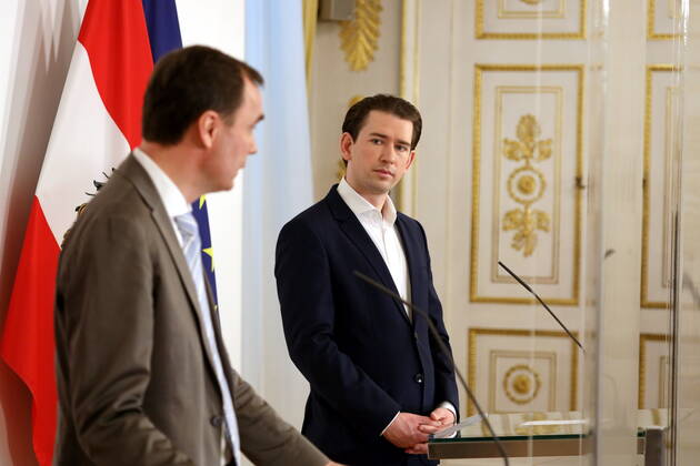 News Bilder des Tages Sebastian Kurz PK zur Impfstoffproduktion Wien, BKA, 05. 03. 2021 Sebastian KURZ, Dietmar KATINGER - Polymun