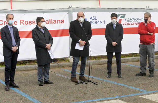 Inauguration of the new anti Covid vaccine center - 19 at Termini station in the photo Angelo Tanese Alessio D Amato Nicola Zingaretti Roberto Speranza Francesco Rocca Editorial Usage Only  Copyright: xSTEFANOxCAROFEIx xIPAx