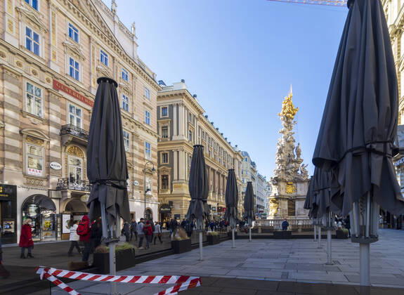 street Graben, closed restaurant area due to COVID-19 Wien, Vienna Wien Austria 01. Old Town
