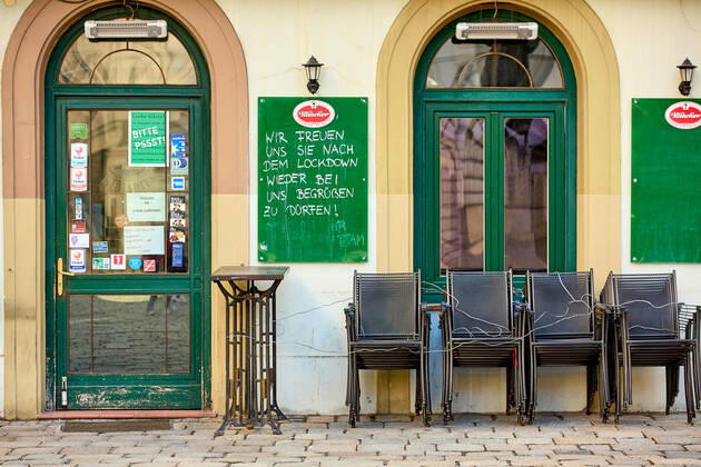 (210306) -- VIENNA, March 6, 2021 -- Photo taken on March 6, 2021 shows a closed restaurant in Vienna, Austria. For the year 2020, Austria s GDP recorded the most striking decline since 1945 with a minus of 6.6%. (Photo by Xinhua) AUSTRIA-VIENNA-COVID-19-GDP-DECLINE GeorgesxSchneider 