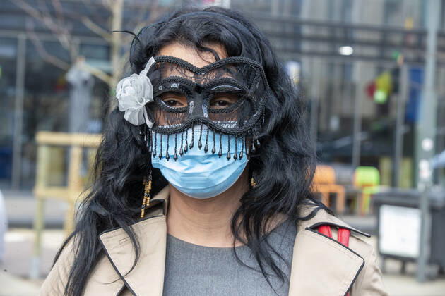 A demonstration organized by the UTSOPI collective to protest against the closure of sex work activities, Sunday 07 March 2021, in Brussels.  NICOLASxMAETERLINCK 2658065
