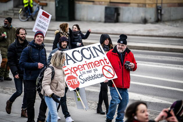 Hundreds of people had gathered in central Stockholm to protest against the coronavirus restrictions set by the Swedish government Saturday 6 March 2020 Six police officers we  Copyright: xBYRMOxCAROLINA Aftonbladetx Anti-covid freedom march Stockholm
