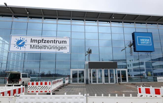 Impfzentrum Mittelthüringen 08.03.2021 , Erfurt, Messehalle, hier wird am Mittwoch, dem 10.03.2021 das Impfzentrum Mittelthüringen eröffnet