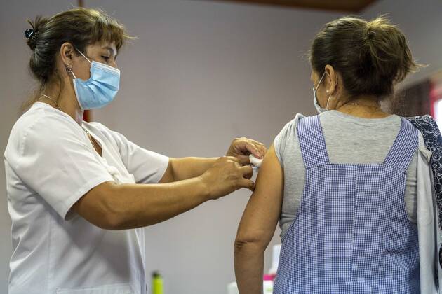 March 9, 2021, Firmat, Santa Fe, Argentina: An education worker receives a shot of the Sinopharm vaccine against COVID-19 inside San Martin Hospital. As the global immunization campaign carries-on, Argentina has now specifically targeted education workers ahead of the return to school. Firmat Argentina - ZUMAm105 20210309_zaf_m105_002 Copyright: xPatricioxMurphyx