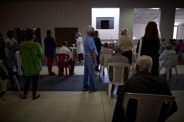 March 10, 2021, Franca, Sao Paulo, Brazil: Elderly between 85 and 89 years old wait to receive the second dose of the vaccine against covid-19 in Franca, Sao Paulo, Brazil, on March 10, 2021. Franca Brazil - ZUMAv129 20210310_znp_v129_010 Copyright: xIgorxDoxValex