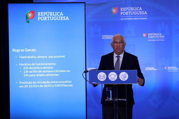 March 11, 2021, Lisbon, Portugal: Portuguese Prime Minister Antonio Costa holds a press conference to announce the plan to ease COVID-19 coronavirus restrictions at the Ajuda Palace in Lisbon, Portugal on March 11, 2021. Lisbon Portugal - ZUMAf123 20210311_zap_f123_002 Copyright: xPedroxFiuzax