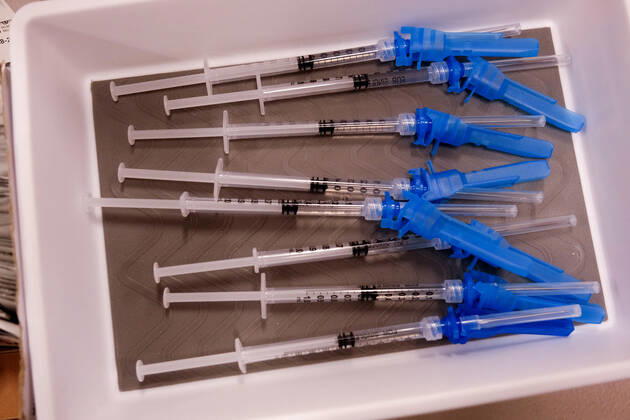 March 11, 2021, Los Angeles, California, USA: Syringes containing the new one-shot Johnson & Johnson COVID-19 vaccine at a vaccination event at Baldwin Hills Crenshaw Plaza in Los Angeles on March 11, 2021. The event was hosted by the California Department of Public Health and FEMA (Federal Emergency Management Agency). The Johnson & Johnson vaccine is now the third coronavirus vaccine to receive emergency approval for use in the United States. Los Angeles USA - ZUMAc68_ 20210311_zaf_c68_003 Copyright: xRingoxChiux