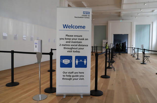 (210312) -- LONDON, March 12, 2021 -- Photo taken on March 11, 2021 shows a sign at an NHS COVID-19 Vaccination Centre in the Science Museum in London, Britain. Vaccination centres have opened at Westminster Abbey and Science Museum, according to NHS (National Health Service). ) BRITAIN-LONDON-COVID-19-VACCINATION CENTRES HanxYan 