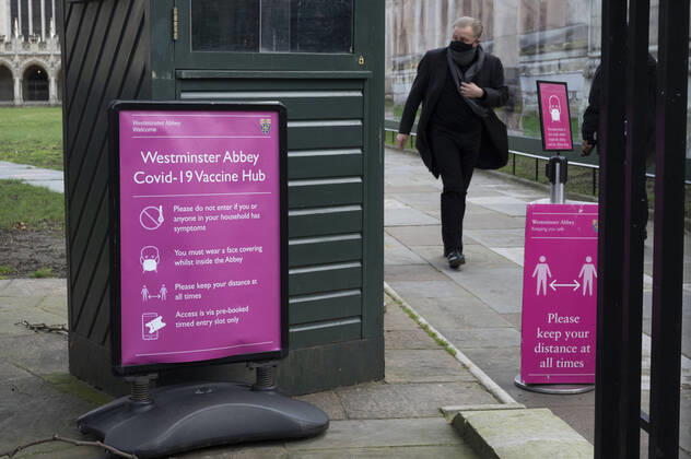 (210312) -- LONDON, March 12, 2021 -- Photo taken on March 11, 2021 shows a man walking out of the COVID-19 Vaccination Centre in Westminster Abbey in London, Britain. Vaccination centres have opened at Westminster Abbey and Science Museum, according to NHS (National Health Service). (Photo by Xinhua) BRITAIN-LONDON-COVID-19-VACCINATION CENTRES RayxTang 