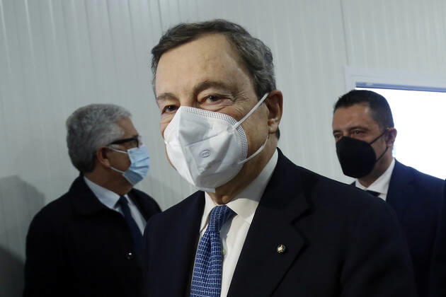 The Italian premier Mario Draghi visits the vaccination center of Fiumicino. Rome (Italy), March 12th 2021 Photo Samantha Zucchi Insidefoto SamanthaxZucchi