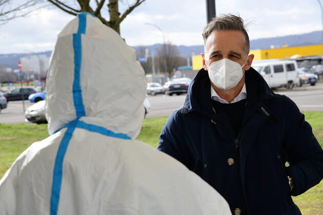 Bundesaußenminister Heiko Maas (SPD) besucht am Freitag (12.3.2021) das Corona-Testzentrum auf dem Gelände des Bergwerks Saar in Ensdorf.