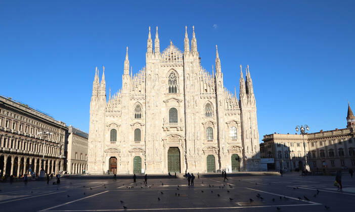Coronavirus in Italien, Lockdown in Mailand foto ipp clemente marmorino- milano 15 03 2021- coronavirus covid 19 - zona rossa - centro semideserto - piazza duomo - coronavirus covid 19 - zona ross
