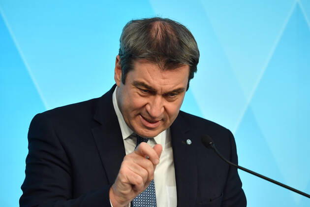 Markus SOEDER (Ministerpraesident Bayern und CSU Vorsitzender),Gestik, Einzelbild,angeschnittenes Einzelmotiv,Portraet,Portrait,Porträt. Pressekonferenz der Bayerischen Staatsregierung nach Kabinettssitzung am 16.03.2021 im Prinz Carl Palais in Muenchen.