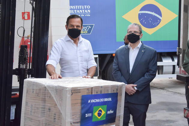 SÃO PAULO, SP - 17.03.2021: SAÍDA DE VACINAS DO INSTITUTO BUTANTAN - João Doria, (PSDB) Governor of São Paulo is monitoring the release of more than 2 million doses of the Butonan Institute& 39;s Coronavac vaccine against Covid-19 (Coronavirus) to the PNI (National Immunization Program) of the Ministry of Health. Wednesday, (17) at the Butantan Institute. x2043431x  RobertoxCasimiro