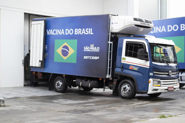 The delivery of CORONAVAC Vaccine to Brazilian Ministry of Health. The delivery of CORONAVAC Vaccine to Brazilian Ministry of Health. March 17, 2021, Sao Paulo, Brazil: The Governor of Sao Paulo, Joao Doria, participates in the delivery of over 2 million doses of Butantan Institute vaccine against coronavirus to the PNI (National Immunization Program) of Brazilian Ministry of Health. With the new shipment, the total number of vaccines offered by Butantan to the PNI reaches 22.6 million doses since the beginning of deliveries, on January 17. This week alone, Butantan released more than 5 million doses to the Ministry of Health, at the Butantan Institute (in front of CPV - Vaccine Production Center). The delivery of CORONAVAC Vaccine to Br  Copyright: xLecoxVianax