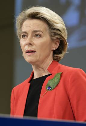 European Commission President Ursula von der Leyen addresses the media about the covid-19 passport at the Berlaymont, the headquarters of the European Commission, on March 17, 2021 in Brussels, Belgium. Today, the European Commission is proposing to create a digital green certificate to facilitate safe and free movement within the EU during the COVID-19 pandemic. The digital green certificate will be proof that a person has been vaccinated against COVID-19, tested negative or recovered from COVID-19. It will be available, free of charge, in digital or paper format. It will include a QR code to ensure the security and authenticity of the certificate.  NicolasxLandemardx xLexPictorium LePictorium_0243225