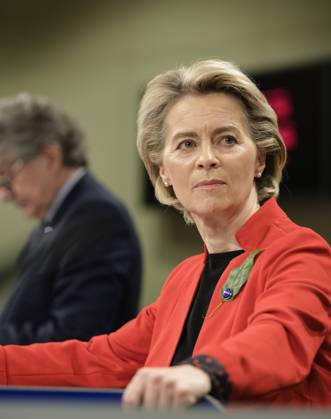 European Commission President Ursula von der Leyen addresses the media about the covid-19 passport at the Berlaymont, the headquarters of the European Commission, on March 17, 2021 in Brussels, Belgium. Today, the European Commission is proposing to create a digital green certificate to facilitate safe and free movement within the EU during the COVID-19 pandemic. The digital green certificate will be proof that a person has been vaccinated against COVID-19, tested negative or recovered from COVID-19. It will be available, free of charge, in digital or paper format. It will include a QR code to ensure the security and authenticity of the certificate.  NicolasxLandemardx xLexPictorium LePictorium_0243233