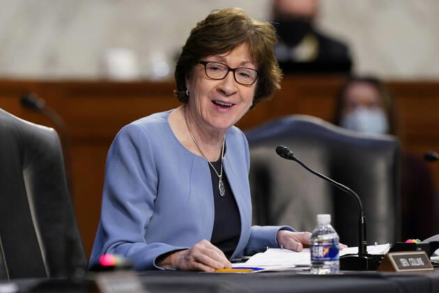 Coronavirus in den USA, Senatsanhörung in Washington Sen. Susan Collins, R-Maine, speaks during a Senate Health, Education, Labor and Pensions Committee hearing on the federal coronavirus response on Capitol Hill in Washington March 18th, 2021. Pool  WAX20210318825 SusanxWalsh