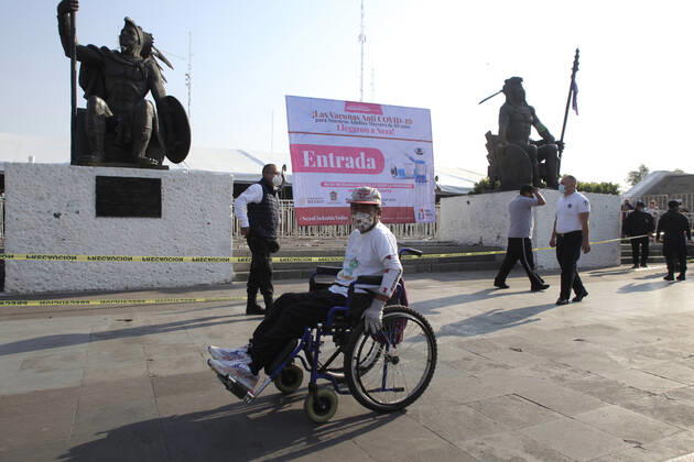 Begins Apply Of Dose Of Sputnik V In Mexico NEZAHUALCOYOTL CITY, MEXICO - MARCH 19: A elderly arrives at vaccine center to receive a pass and be able to access the vaccination module, where health workers apply the Sputnik V vaccine, during the mass vaccination of the national vaccination program for adults over 60 years old against Covid-19 disease, at Nezahualcoyotl Sports Unit located in municipality of Nezahualcoyotl, State of Mexico. On March 19, 2021 in Nezahualcoyotl City, Mexico. Copyright: xAngelxMoralesxRizox EYEPIXGROUP_AM_19032021_5019