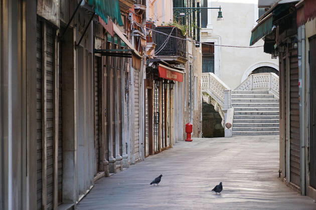 VENICE, LOCKDOWN SECOND SEASON Lockdown second season in Venice, restaurant and shopping street close st. Markus Square. Venezia Italy