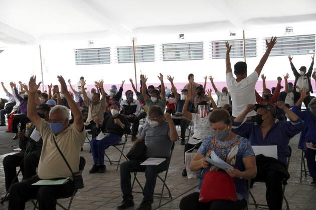 Nezahualcoyotl City Council Applies Sinovac Vaccine For Older Adults NEZAHUALCOYOTL, MEXICO - MARCH 19: Adults over 60 years old perform exercises prior to receiving the Sinovac Covid19 vaccine during a mass vaccination for dults over 60 years of age at the Nezahualcoyotl City Hall in the State of Mexico. on March 19, 2021 in Nezahualcoyotl, Mexico. Copyright: xLuisxBarronx EYEPIXGROUP_LB_19032021_5088