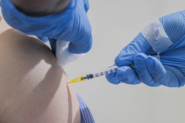Italy: Vaccine Stazione Marittima Detail of the syringe containing the astrazeneca vaccine in naples on 20 march 2021, start of the vaccination campaign at the Stazione Marittima, a new vaccination point for the city of naples, after the EMA and AIFA stop with the Astrazeneca covid-19 vaccine File348 Copyright: xAntonioxBalascox